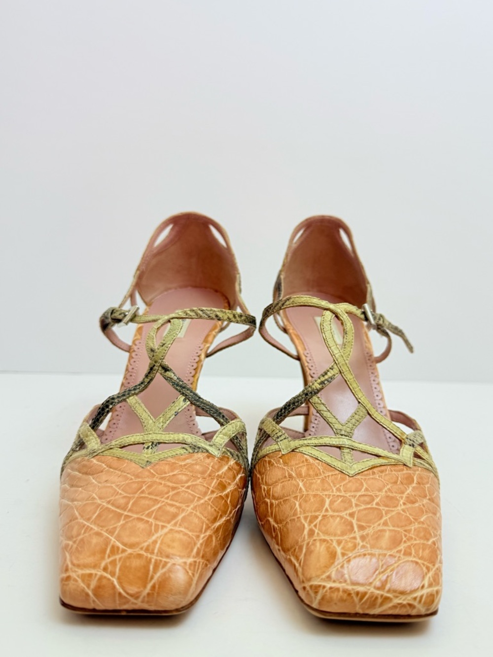 Prada Archive Exotic Crocodile embossed snakeskin trim Square Toe Sandals EU39.5 - Picture 3 of 10